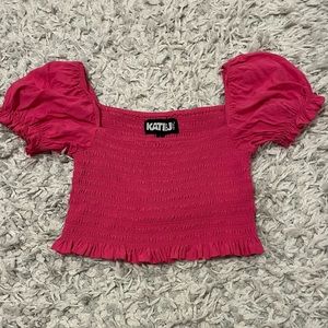 KatieJNYC ruffle top in pink